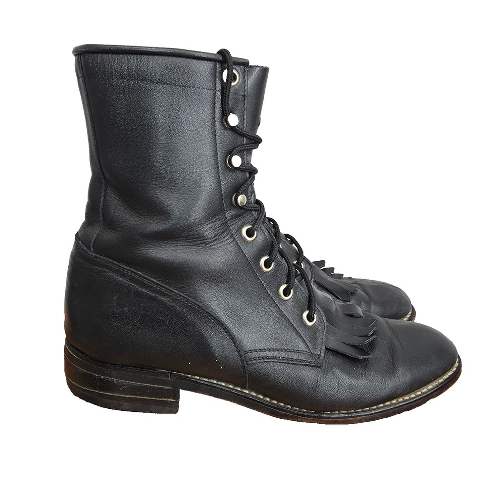 Vtg Justin Western Boots Womens 6.5 B Black Leather Kiltie Western Prairie USA
